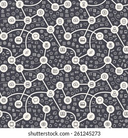 Contrasty Dark Seamless Pattern with Web Icons. Editable pattern in swatches.