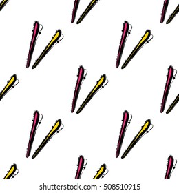 Contrasty seamless pattern with barrette for beauty salons or shops. Inspired by fashion professional hairdressers tools. Vector background with isolated elements on white backdrop.
