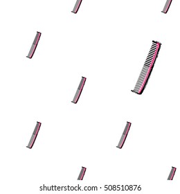 Contrasty seamless pattern with comb for beauty salons or shops. Inspired by fashion professional hairdressers tools. Vector background with isolated elements on white backdrop.