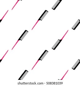 Contrasty seamless pattern with comb with handle for beauty salons or shops. Inspired by fashion professional hairdressers tools. Vector background with isolated elements on white backdrop.