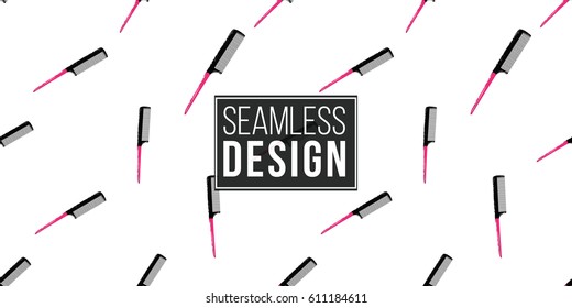 Contrasty seamless pattern with comb with handle for beauty salons or shops. Inspired by fashion professional hairdressers tools. Vector background with isolated elements on white backdrop.
