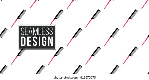 Contrasty seamless pattern with comb with handle for beauty salons or shops. Inspired by fashion professional hairdressers tools. Vector background with isolated elements on white backdrop.