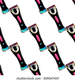 Contrasty seamless pattern with hairclipper for beauty salons or shops. Inspired by fashion professional hairdressers tools. Vector background with isolated elements on white backdrop.