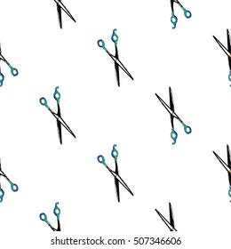 Contrasty seamless pattern with hairdressing scissors for beauty salons or shops. Inspired by fashion professional hairdressers tools. Vector background with isolated elements on white backdrop.