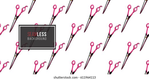 Contrasty seamless pattern with scissors for beauty salons or shops. Inspired by fashion professional hairdressers tools. Vector background with isolated elements on white backdrop.