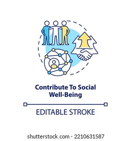 Contribute to social well-being concept icon. Professional friendship. Relationship abstract idea thin line illustration. Isolated outline drawing. Editable stroke. Arial, Myriad Pro-Bold fonts used