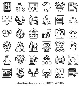 Contribute work icons set. Outline set of contribute work vector icons for web design isolated on white background