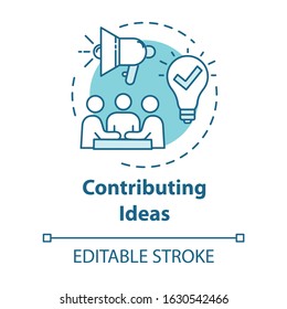 Contributing ideas concept icon. Business meeting briefing. Cooperation in community. Brainstorming idea thin line illustration. Vector isolated outline RGB color drawing. Editable stroke