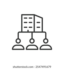 Contribution to construction, icon in line design. Contribution, construction, building, effort on white background vector. Contribution to construction editable stroke icon