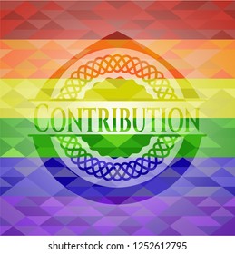 Contribution emblem on mosaic background with the colors of the LGBT flag