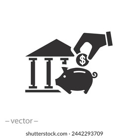 contribution financial icon, piggy bank, deposit saving, flat symbol on white background - vector illustration eps10