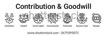 Contribution and Goodwill banner web icon vector illustration concept for business with icon of Contribution, Goodwill, Human Capital, Corporate Communication, Partnership, Business Value.