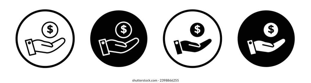 Contribution icon set. money donate vector symbol. contribute donation sign. payment symbol. budget line icon in black filled and outlined style.
