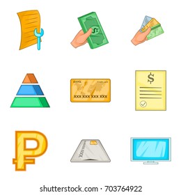 Contribution icons set. Cartoon set of 9 contribution vector icons for web isolated on white background