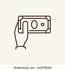 Contribution line icon. Hand giving cash, banknote, money. Volunteering concept. Can be used for topics like donation, charity, financial support