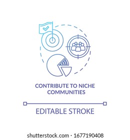 Contribution to niche communities, target marketing concept icon. Client search idea thin line illustration. Market analysis, strategy planning. Vector isolated outline RGB color drawing