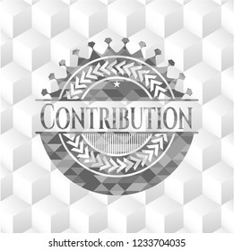 Contribution realistic grey emblem with geometric cube white background