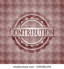 Contribution red emblem with geometric pattern background. Seamless.