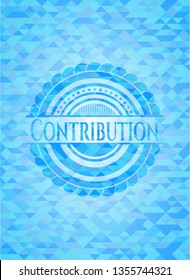 Contribution sky blue emblem with mosaic ecological style background
