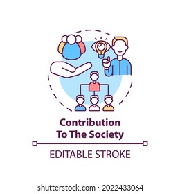Contribution to the society concept icon. Community work. Improve yourself. Social skills. Self development idea thin line illustration. Vector isolated outline RGB color drawing. Editable stroke