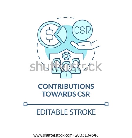Contributions towards CSR blue concept icon. Business donates money and services abstract idea thin line illustration. Sustainable development. Vector isolated outline color drawing. Editable stroke