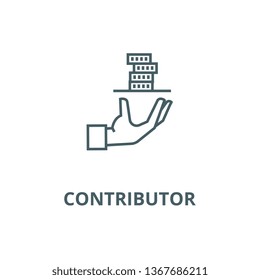 Contributor,service hand with money line icon, vector. Contributor,service hand with money outline sign, concept symbol, flat illustration