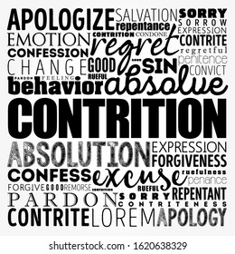 Contrition - the state of feeling remorseful and penitent, word cloud concept background