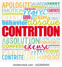 Contrition - the state of feeling remorseful and penitent, word cloud concept background