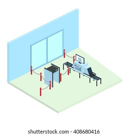 Control in airport. Part of the interior. Isometric vector illustration