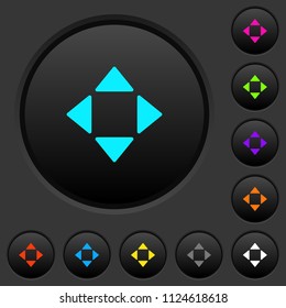 Control arrows dark push buttons with vivid color icons on dark grey background