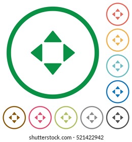 Control arrows flat color icons in round outlines