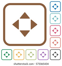 Control arrows simple icons in color rounded square frames on white background