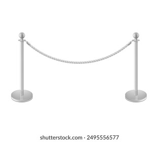 Control barrier posts with rope divider mockup. High realistic. Vector illustration isolated on white background. Ready for your design. EPS10.