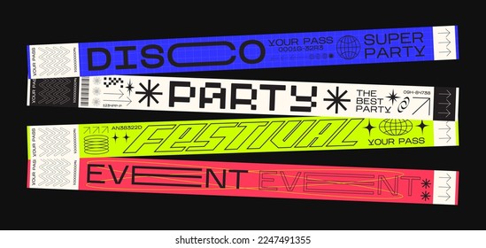 control bracelets for events, disco, festival, fan zone, party, staff. Vector mockup of a festival bracelet in a futuristic style.