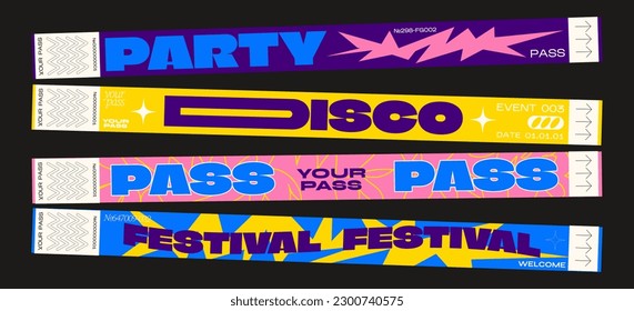 control bracelets for events, disco, festival, fan zone, party, staff. Vector mockup of a festival bracelet in a futuristic style.	