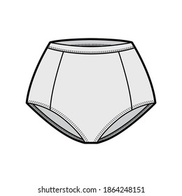 Control Slips Hosen untertragen technische Modegrafik mit mittlerem Taillenaufstieg, kompletter Hüftabdeckung. Flache Boxer Dessous Vorlagenfront, grauer Farbstil. Unisex-Frauen 