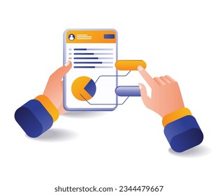 Control business data analysis with ipad flat and isometric illustration