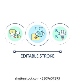Control of business processes by AI loop concept icon. Integration of digital technology. Networking abstract idea thin line illustration. Isolated outline drawing. Editable stroke. Arial font used