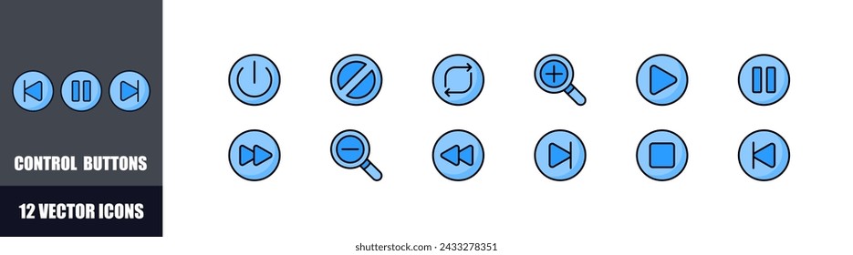 Control buttons icon set. Flat style. Vector icons