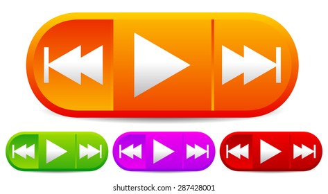 Control buttons for multimedia, audio, video tracklists, playlists. Every button has a pressed state. Next, previous buttons can be converted to fast-forward, backward buttons.