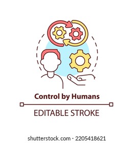 Control by humans concept icon. Changing algorithm. Disadvantage of AI marketing abstract idea thin line illustration. Isolated outline drawing. Editable stroke. Arial, Myriad Pro-Bold fonts used