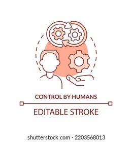 Control by humans orange concept icon. Algorithm. Disadvantage of AI marketing abstract idea thin line illustration. Isolated outline drawing. Editable stroke. Arial, Myriad Pro-Bold fonts used