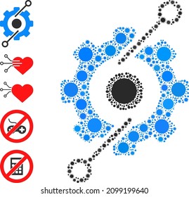 Control center gear mosaic icon. Vector collage formed with randomized contagious icons. Contagious collage control center gear icon and other icons.