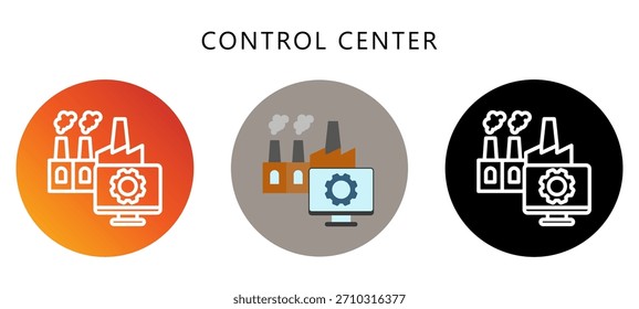 Icono De Centro De Control Botón, Negro, Gradiente, Redondeado Mini Ilustración Relacionado Con La Industria 4-0. Uso Para El Concepto Moderno, Ui, Web Ux Y Desarrollo De App.