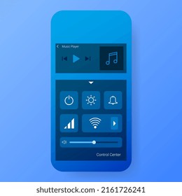 centro de control aplicación móvil, simulación de interfaz de usuario, rediseño de Smartphone objeto realista 