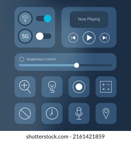 plantilla de conjunto de interfaz de usuario del centro de control, objeto realista de rediseño de Smartphone 