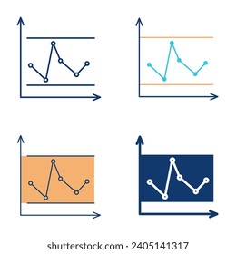 Control chart icon set in flat and line style. Quality control instrument, process behavior diagram. Vector illustration