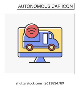 Control color icon. Car controlled by gestures. Stop sign. Autonomous car concept. Isolated vector illustration