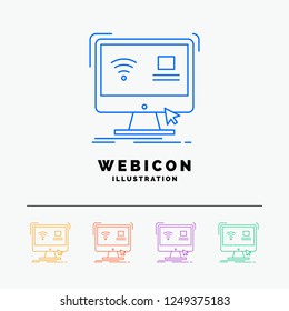 Control, computer, monitor, remote, smart 5 Color Line Web Icon Template isolated on white. Vector illustration