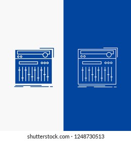 Control, controller, midi, studio, sound Line and Glyph web Button in Blue color Vertical Banner for UI and UX, website or mobile application